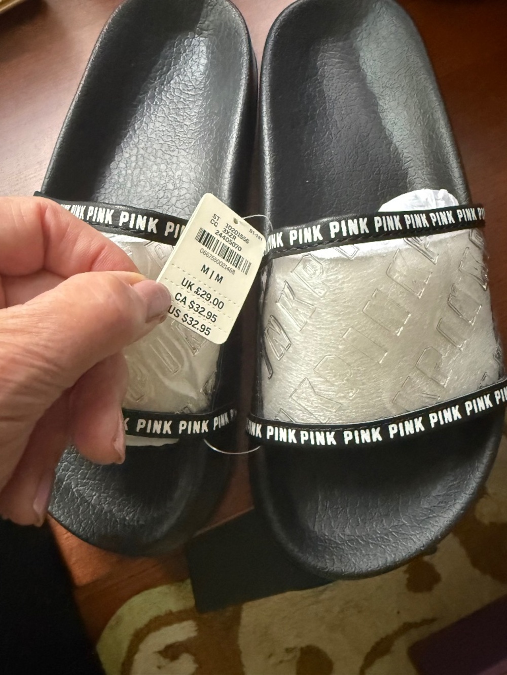 BRAND NEW VS"PINK" SLIDES/slippers -Black Sole clear top SIZE M- RARE FIND